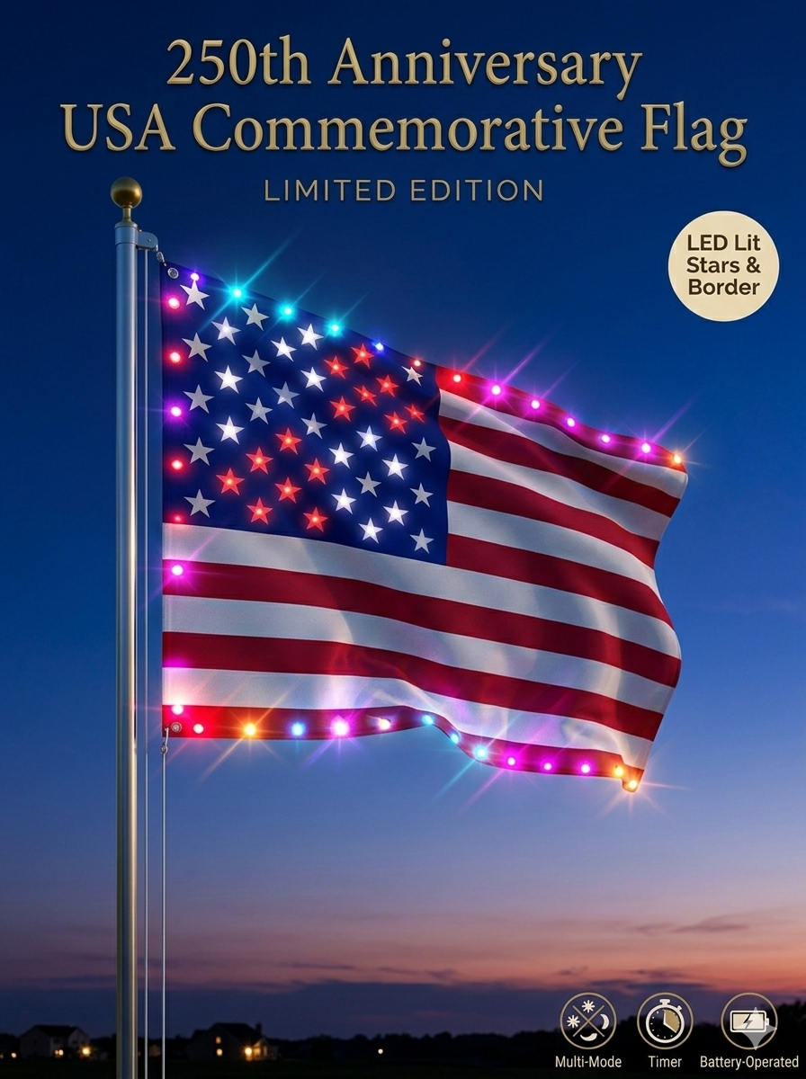 Last Day 49% OFF🔥 🦅 Illuminated 250th Anniversary USA Commemorative Flag - Premium LED Edition (3x5 Ft) -KKK