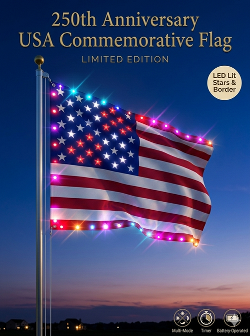Last Day 49% OFF🔥 🦅 Illuminated 250th Anniversary USA Commemorative Flag - Premium LED Edition (3x5 Ft) -KKK