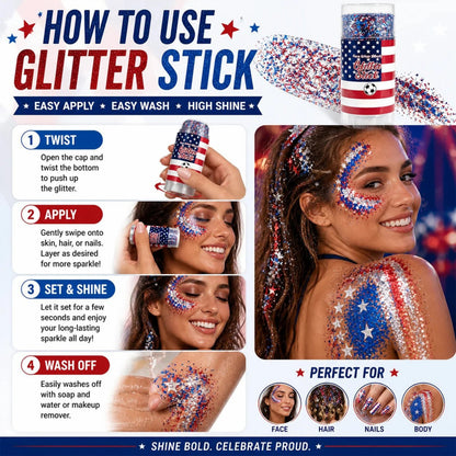 🦅4th of July Glitter Stick✨🔔Red, White & Blue Body & Hair Sparkle-edition