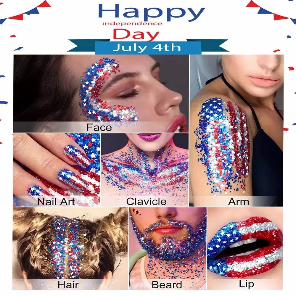 🦅4th of July Glitter Stick✨🔔Red, White & Blue Body & Hair Sparkle-edition